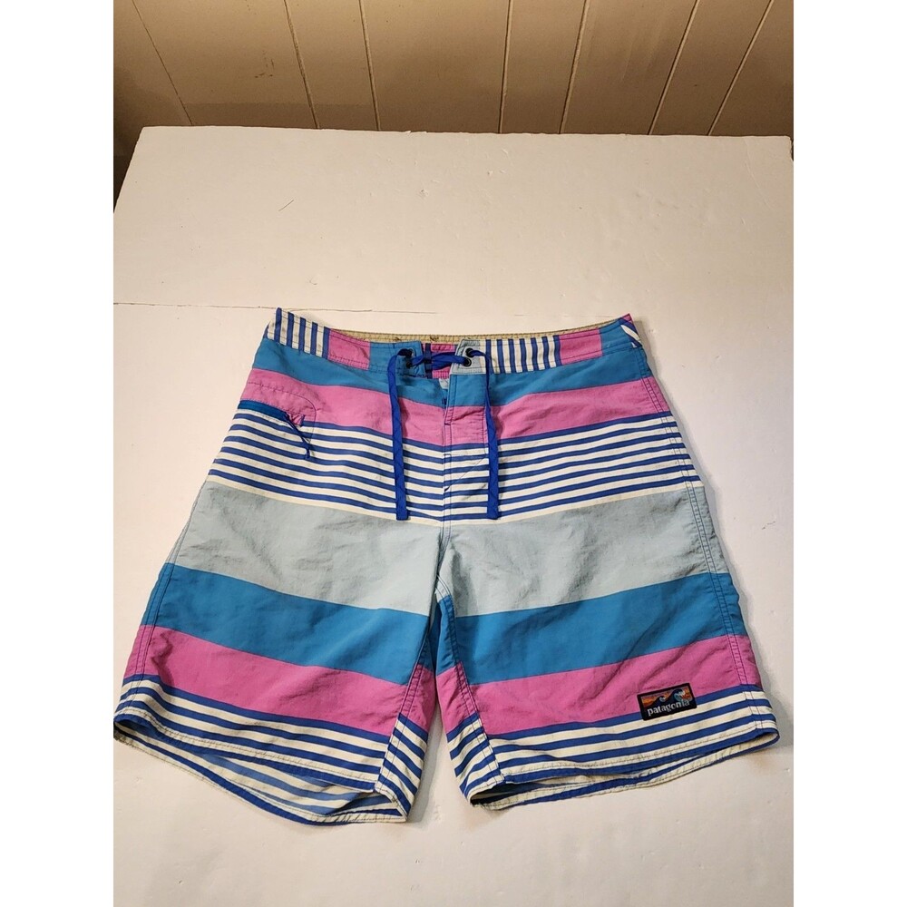 Patagonia Wavefarer Board Shorts Mens 33 Fitz Striped Joya Blue Swim Surf Beach